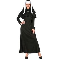 Fantasia Feminina Adulta Halloween Vestido Freira Valak Mau Irma Madre Monja Preto com Véu e Cruz Fantasia Feminina Adulta Halloween Vestido Freira Valak Mau Irma Madre Monja Preto com Véu e Cruz