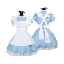 Fantasia Feminina Alice no País das Maravilhas - Vestido Lolita e Avental de Empregada para Festa