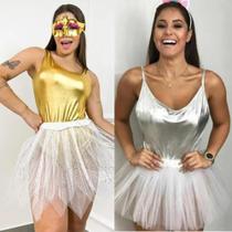 Fantasia Feminina Carnaval Body metalizado e saia de tule Fantasia Feminina Carnaval Body metalizado e saia de tule