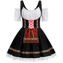 Fantasia feminina de veludo Dirndl da Oktoberfest GRAJTCIN, vestido preto