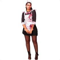 Fantasia Feminina Halloween de Terror Com Sangue Vestido Empregada Assassina com Tiara Fantasia Feminina Halloween de Terror Com Sangue Vestido Empregada Assassina com Tiara