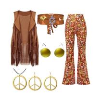Fantasia Feminina Hippie Disco Anos 60 E 70 Paz E Amor Com Franjas Indianas Para Festa De Halloween, Fantasia Feminina Hippie Disco Anos 60 E 70 Paz E Amor Com Franjas Indianas Para Festa De Halloween,