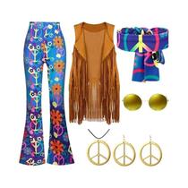Fantasia Feminina Hippie Disco Anos 60 E 70 Paz E Amor Com Franjas Indianas Para Festa De Halloween, Fantasia Feminina Hippie Disco Anos 60 E 70 Paz E Amor Com Franjas Indianas Para Festa De Halloween,