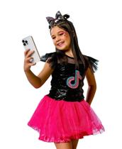 Fantasia Feminina Infantil Festa Carnaval Escola Tik Tok Modelo Luxo BK113