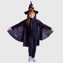 Fantasia Feminina Infantil Halloween Muvile Capa e Chapéu Bruxinha - Douvelin