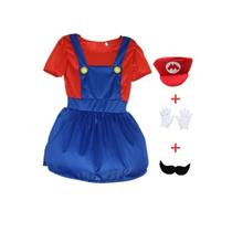 Fantasia Feminina Infantil Super Mario Bros Mario / Luigi