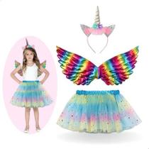 Fantasia feminina infantil UNICORNIO com asas saia e tiara com led Fantasia feminina infantil UNICORNIO com asas saia e tiara com led