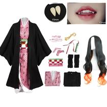 Fantasia Feminina Nezuko Kamado - Cosplay Kimetsu no Yaiba (Demon Slayer) - Kimono para Halloween