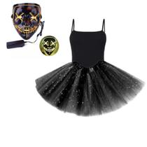 Fantasia Feminina Noite de crime the purge body saia e mascara de led Fantasia Feminina Noite de crime the purge body saia e mascara de led