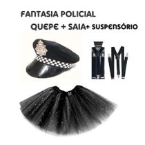 Fantasia Feminina Policial Cap Saia de tule e Suspensório - Em Fantasy