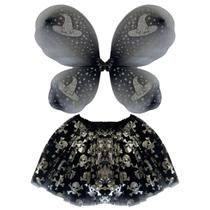 Fantasia Festa Dia das Bruxas Hallowen Feminino Menina Kit 2 Peças Saia Tiara Barato Bruxinha Wandinha Luxo