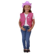 Fantasia Festa Junina Cowgirl Rosa Infantil Kit Chapéu e Colete