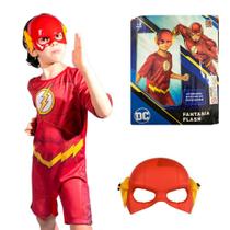 Fantasia Flash Infantil Roupa Super Herói de Criança Curta Com Máscara