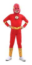 Fantasia Flash Luxo Infantil Longa Com Máscara Capuz Cinto