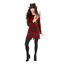 Fantasia Freddy Krueger Feminino Adulto Completo Cosplay Halloween Filme Terror Sexta Feira 13 Noite Pesadelo Dia Bruxas