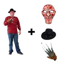 Fantasia Freddy Krueger Kit Completo Adulto Masculino Cosplay Halloween Filme Hora Do Pesadelo Terror Festa