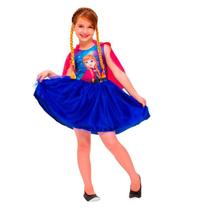 Fantasia Frozen Infantil Anna Com Capa e Trança Princesas Disney