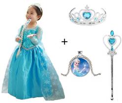 Fantasia Frozen Vestido Infantil Princesa Elsa Acessórios Menina