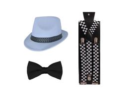 Fantasia Gangster Mafia Chapéu Suspensório Gravata 3pçs Branco