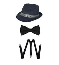 Fantasia Gangster Mafia Chapéu Suspensório Gravata 3pçs Fantasia Gangster Mafia Chapéu Suspensório Gravata 3pçs