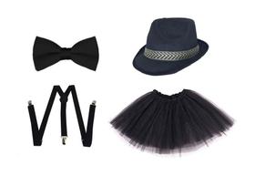 Fantasia Gangster Mafia Chapéu Suspensório Gravata Saia 4pçs