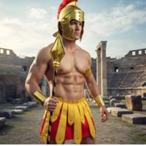 Fantasia Gladiador Soldado Romano Teatro Carnaval Amarelo E Vermelho Adulto - Único Fantasia Gladiador Soldado Romano Teatro Carnaval Amarelo E Vermelho Adulto - Único