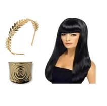 Fantasia Grega Romana Egípcia C/ Tiara Peruca E Bracelete