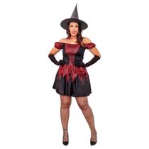 Fantasia Halloween Adulto Bruxinha Com Chapeu Vestido de Bruxa Malvada Feiticeira Brilho Carnaval