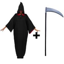 Fantasia Halloween Adulto Capa da Morte Com Foice Túnica c/ Capuz Assustadora Completa Fantasia Halloween Adulto Capa da Morte Com Foice Túnica c/ Capuz Assustadora Completa