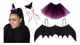 Fantasia Halloween Adulto Morcego Saia Tiara Asa Varinha