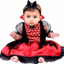 Fantasia Halloween Bebê Menina de Luxo Vampira Com Tiara e Gola Estruturada P 0 - 3 Meses Fantasia Halloween Bebê Menina de Luxo Vampira Com Tiara e Gola Estruturada P 0 - 3 Meses