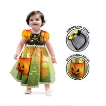 Fantasia Halloween Bebê Menina Vestido Bruxa Com Bolsa e Tiara