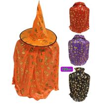 Fantasia Halloween Bruxa Mago Chapéu + Capa 120cm Sortido
