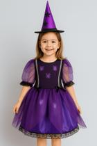Fantasia Halloween Bruxinha Infantil Roxa Chapéu Papilloo