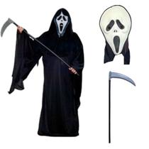 Fantasia Halloween Capa do Pânico Adulto Com Máscara e Foice Túnica da Morte Carnaval Zumbi Terror Completa - FEST ISLAND