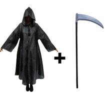 Fantasia Halloween Capa Morte Com Capuz E Foice Mago Pânico Adulto