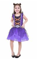 Fantasia Halloween Carnaval Bruxinha Roxa Tamanho M Infantil