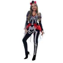 Fantasia Halloween Caveira Mexicana Feminino Adulto Luxo Com Tiara Fantasia Halloween Caveira Mexicana Feminino Adulto Luxo Com Tiara