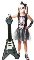 Fantasia Halloween Caveira Rockstar Infantil Esquelet Menina