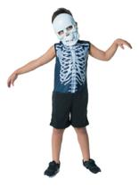 Fantasia Halloween Curta Esqueleto Caveira com Máscara Plástica