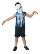 Fantasia Halloween Curta Esqueleto Caveira com Máscara Plástica Fantasia Halloween Curta Esqueleto Caveira com Máscara Plástica