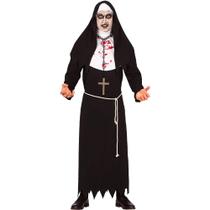 Fantasia Halloween de Terror Roupa Freira Sangrenta Adulto Feminina Masculina Completa Túnica e Véu