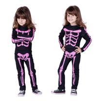 Fantasia Halloween Esqueleta Infantil Manga Longa Feminino