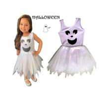 Fantasia Halloween Fantasminha infantil feminina body e saia de tule festa a fantasia