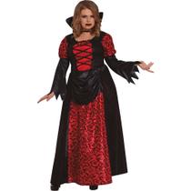 Fantasia Halloween Feminina Adulta Vestido Vampira Medieval Vitoriana de Luxo Longo Com Gola Alta Fantasia Halloween Feminina Adulta Vestido Vampira Medieval Vitoriana de Luxo Longo Com Gola Alta