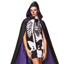 Fantasia Halloween Feminina Bruxa Salém Vestido Curto + Capa