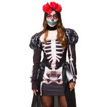 Fantasia Halloween Feminina Esqueleta Caveira Vestido Adulto Fantasia Halloween Feminina Esqueleta Caveira Vestido Adulto