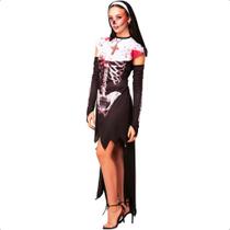 Fantasia Halloween Feminina Freira Terror Zumbi Esqueleto Com Véu de Noviça Fantasia Halloween Feminina Freira Terror Zumbi Esqueleto Com Véu de Noviça