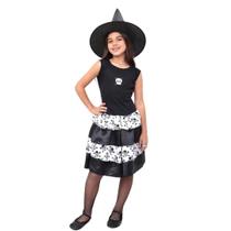 Fantasia Halloween Feminina Infantil Bruxinha Com Chapéu Vestido de Bruxa Feiticeira Carnaval Fantasia Halloween Feminina Infantil Bruxinha Com Chapéu Vestido de Bruxa Feiticeira Carnaval