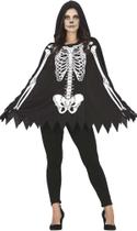 Fantasia Halloween Feminina Poncho caveira esqueleto Tamanho único